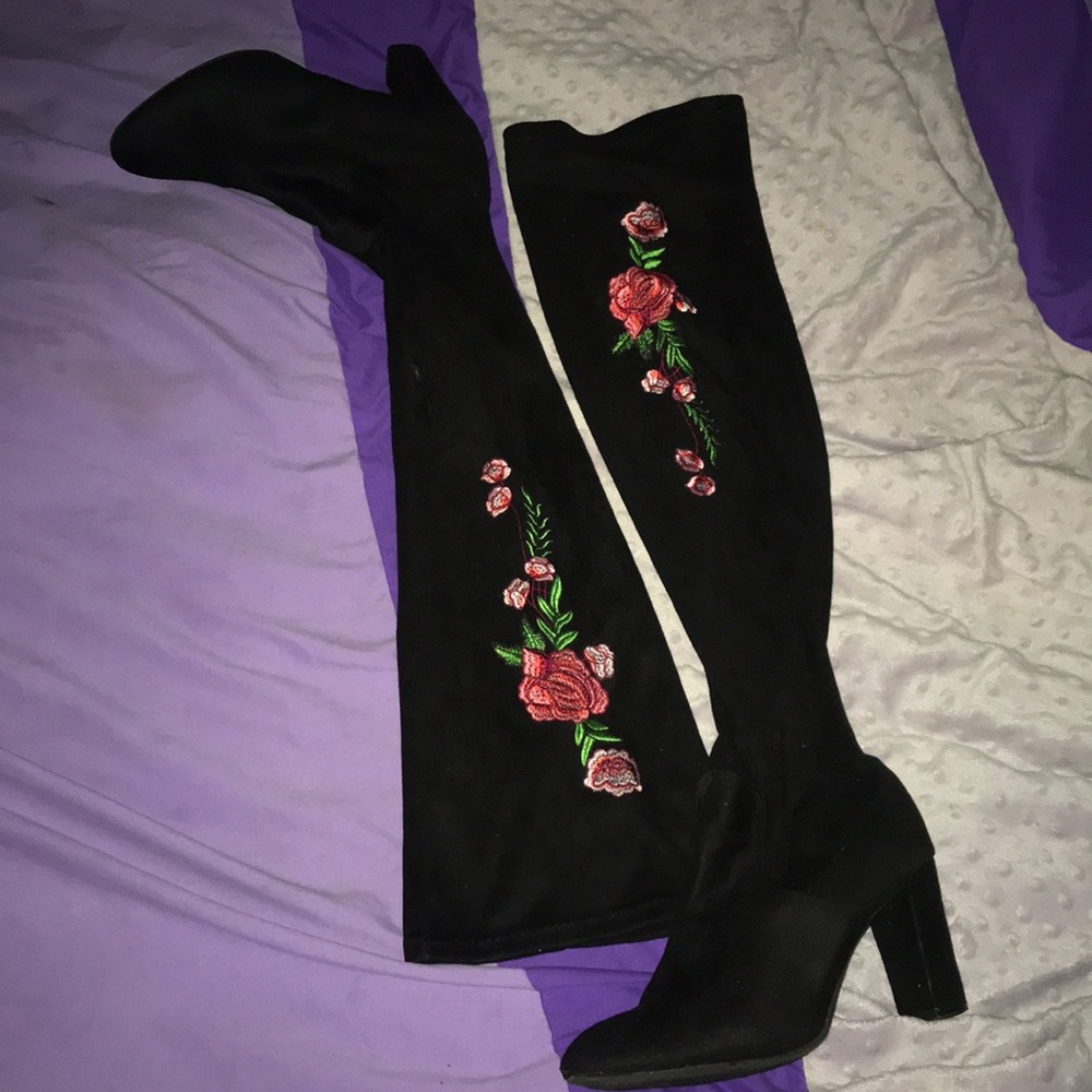 Madden Girl over the Knee suede boots black/ roses